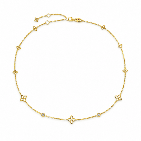 18K Yellow Gold 0.06 ctw Flower Station Diamond Necklace Blue Marlin Jewelry, Inc. Islamorada, FL