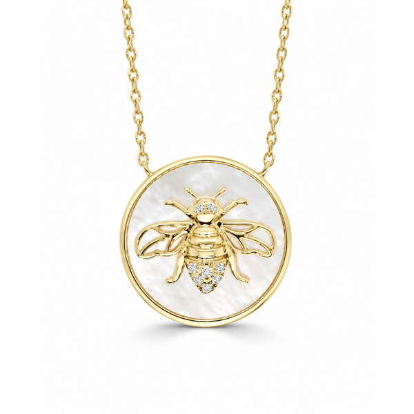 Frederic Sage White Mother of Pearl and Diamonds Bee Pendant Necklace Blue Marlin Jewelry, Inc. Islamorada, FL