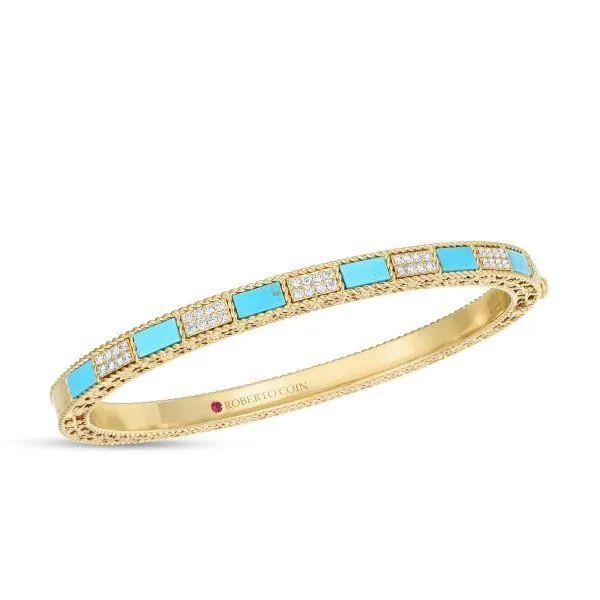18K Alternating Diamonds and Turquoise Bangle Blue Marlin Jewelry, Inc. Islamorada, FL