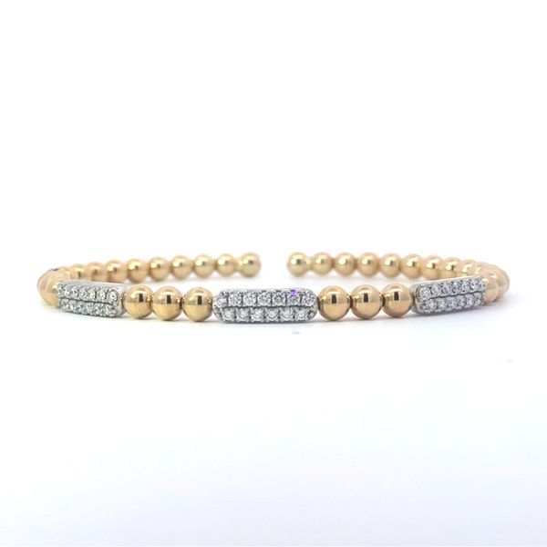 14K Two-Tone Beaded Bangle with Diamond Station Blue Marlin Jewelry, Inc. Islamorada, FL
