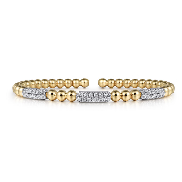 14K Two-Tone Beaded Bangle with Diamond Station Blue Marlin Jewelry, Inc. Islamorada, FL