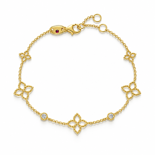 18K Yellow Gold 0.06 ctw Flower Station Diamond Bracelet Blue Marlin Jewelry, Inc. Islamorada, FL