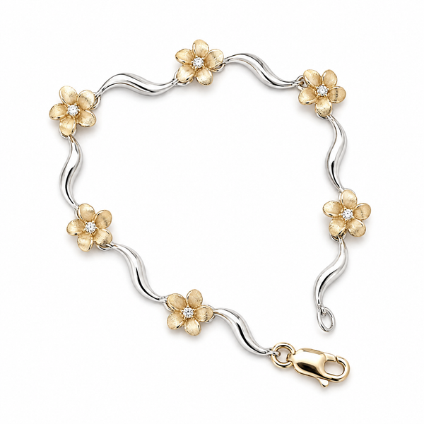 14K Two Tone Diamond Plumeria Bracelet Blue Marlin Jewelry, Inc. Islamorada, FL