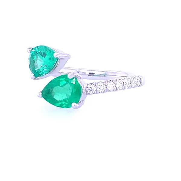 Blue Marlin Signature Pear Shaped Emerald and Diamond Bypass Ring Image 2 Blue Marlin Jewelry, Inc. Islamorada, FL