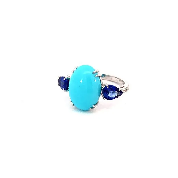 18K White Gold Turquoise and Sapphire Ring Blue Marlin Jewelry, Inc. Islamorada, FL