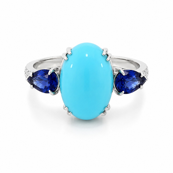 18K White Gold Turquoise and Sapphire Ring Blue Marlin Jewelry, Inc. Islamorada, FL