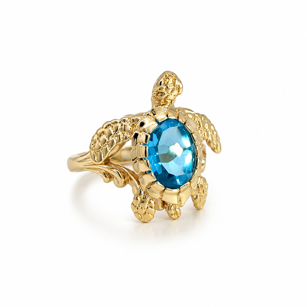 Turtle Ring With Blue Topaz Blue Marlin Jewelry, Inc. Islamorada, FL