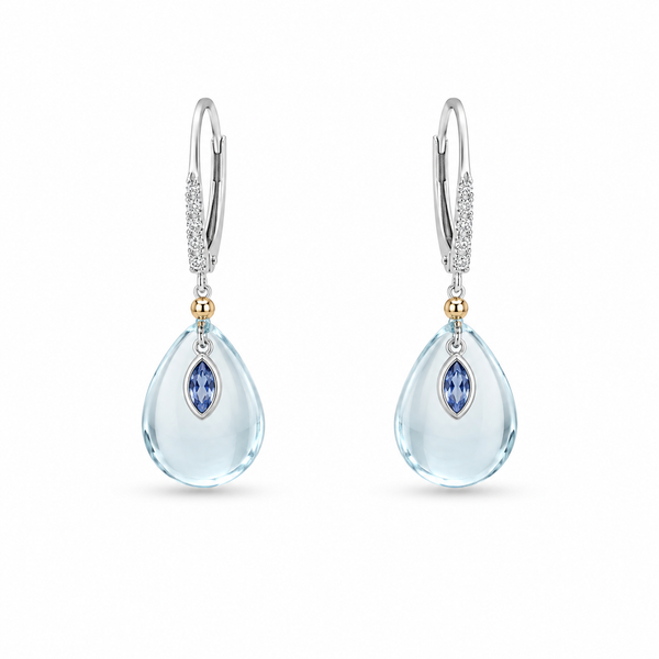 18K Two Tone Dangle 6.20ctw Topaz Earrings Blue Marlin Jewelry, Inc. Islamorada, FL