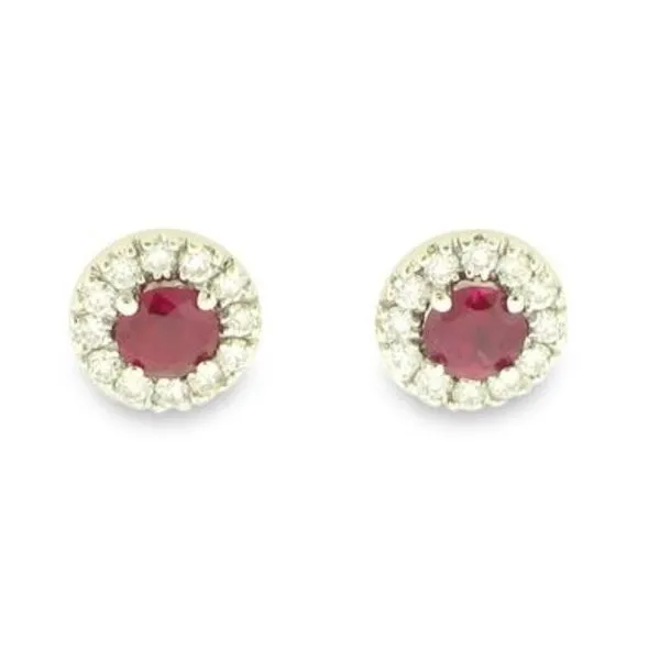 Round Ruby with Diamond Halo Stud Earrings Blue Marlin Jewelry, Inc. Islamorada, FL