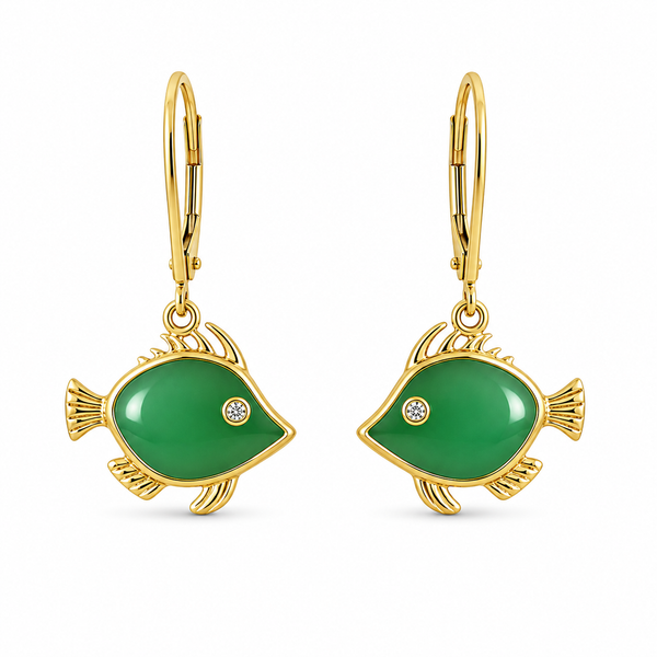 14K Yellow Gold Drop Chyrsoprase Earrings Blue Marlin Jewelry, Inc. Islamorada, FL