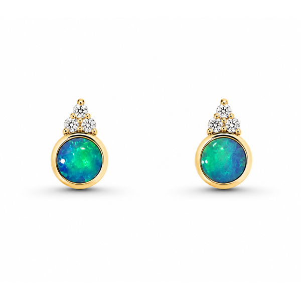 14K Yellow Gold Stud Opal Earrings Blue Marlin Jewelry, Inc. Islamorada, FL