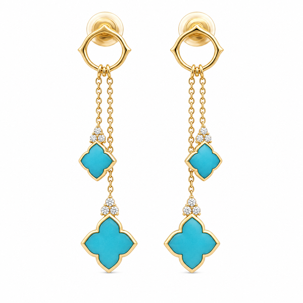 14K Yellow Gold DangleTurquiose Earrings Blue Marlin Jewelry, Inc. Islamorada, FL