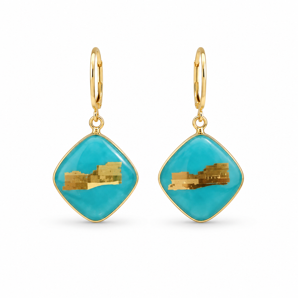 18K Yellow Gold Dangle Turquiose Earrings Blue Marlin Jewelry, Inc. Islamorada, FL
