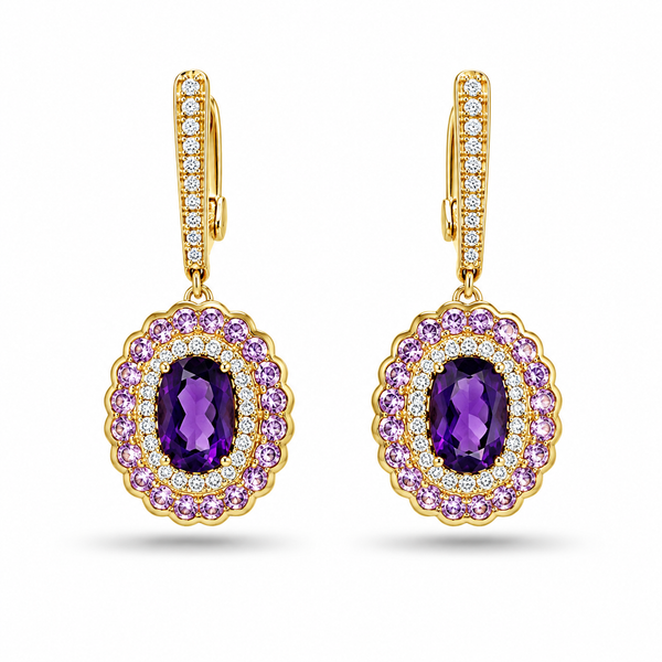 14K Yellow Gold Dangle 1.58ctw Amethyst Earrings Blue Marlin Jewelry, Inc. Islamorada, FL