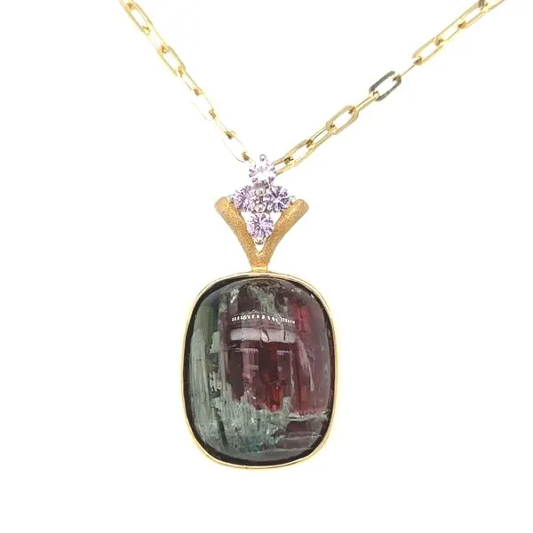 Denny Wong Cat's Eye Rainbow Tourmaline and Pink Sapphire  Pendant Blue Marlin Jewelry, Inc. Islamorada, FL