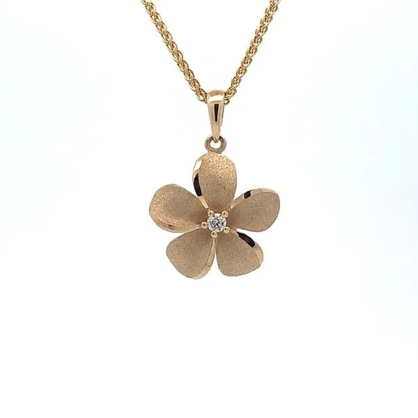 White Gold Plumeria Pendant with One Blue Diamond Blue Marlin Jewelry, Inc. Islamorada, FL