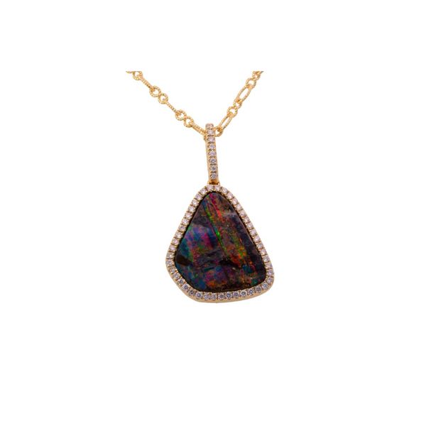 14K .31 TDW (H-I SI2)7.23 CT AUSTRALIAN  BOULDER OPAL PENDANT Blue Marlin Jewelry, Inc. Islamorada, FL