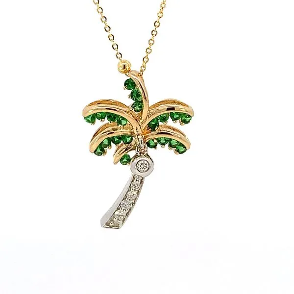 14K Two Tone Diamond and Tsavorite Palm Tree Blue Marlin Jewelry, Inc. Islamorada, FL