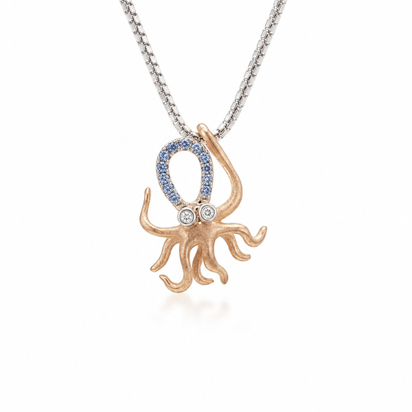 14K Blue Sapphire Octopus Pendant Blue Marlin Jewelry, Inc. Islamorada, FL
