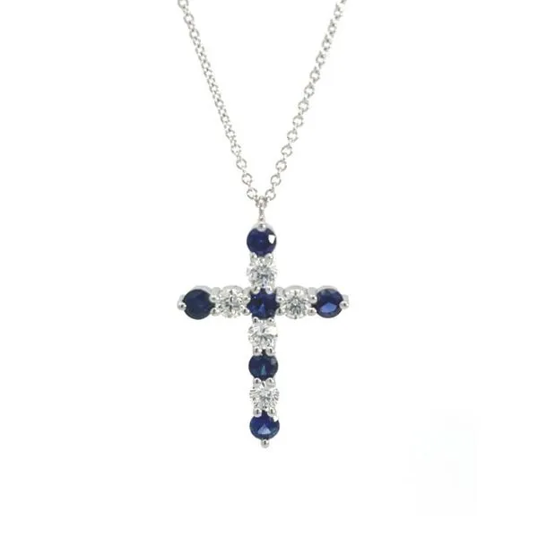 Diamond and Blue Sapphire Cross Necklace Blue Marlin Jewelry, Inc. Islamorada, FL