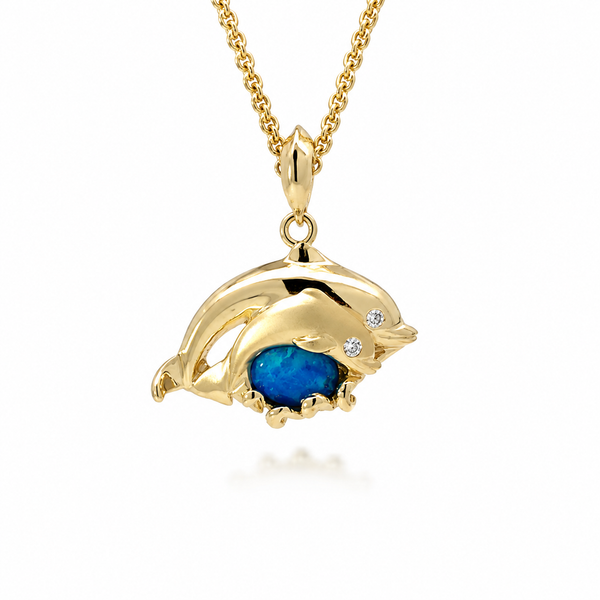 14K Mom and Baby Dolphin Pendant Blue Marlin Jewelry, Inc. Islamorada, FL