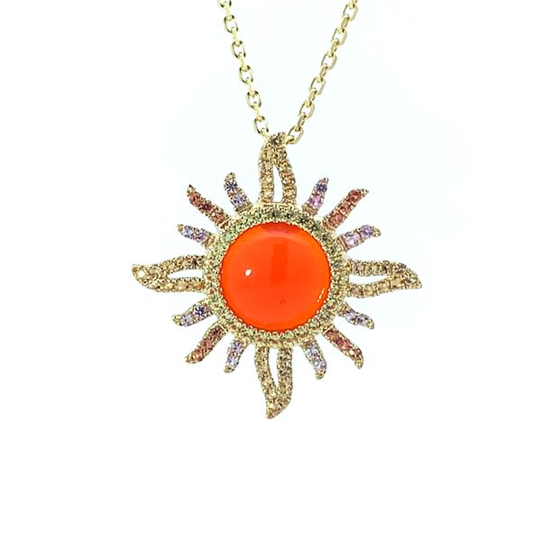 14K Sapphire and MExican Fire Opal Sun Pendant Blue Marlin Jewelry, Inc. Islamorada, FL