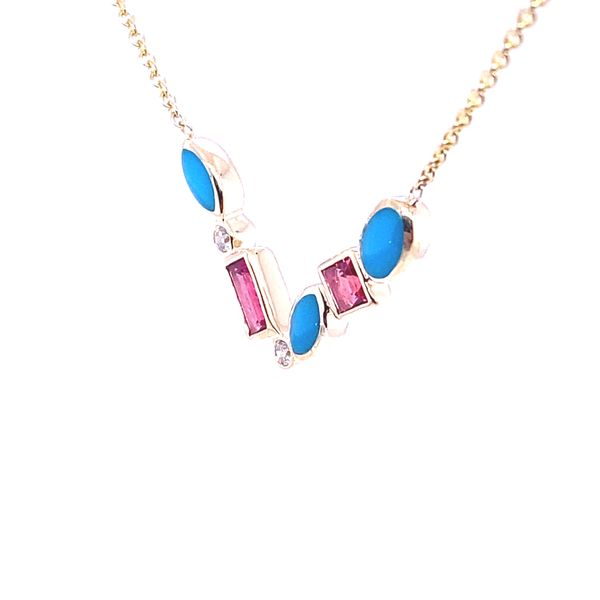 Kabana Turquoise & Rubellite Pendant/Necklace with Diamonds Image 2 Blue Marlin Jewelry, Inc. Islamorada, FL