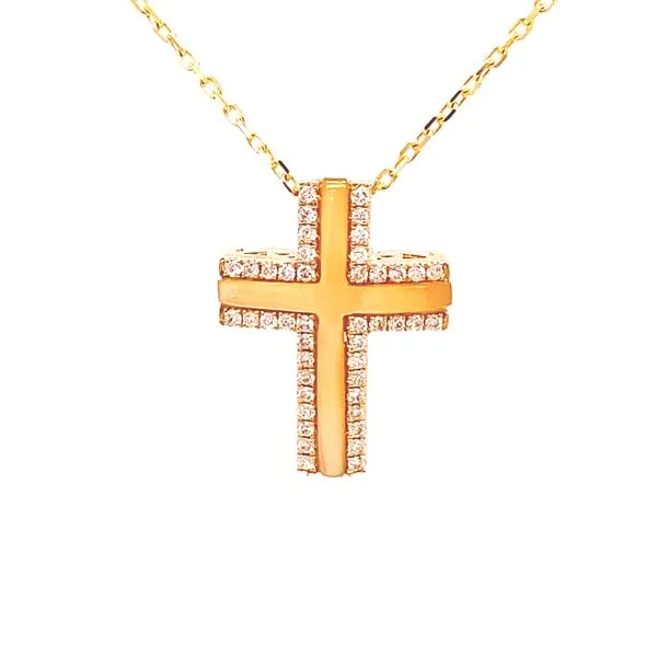 Frederic Sage Small Yellow Mother of Pearl and Diamond Luna Cross Pendant/Necklace Blue Marlin Jewelry, Inc. Islamorada, FL