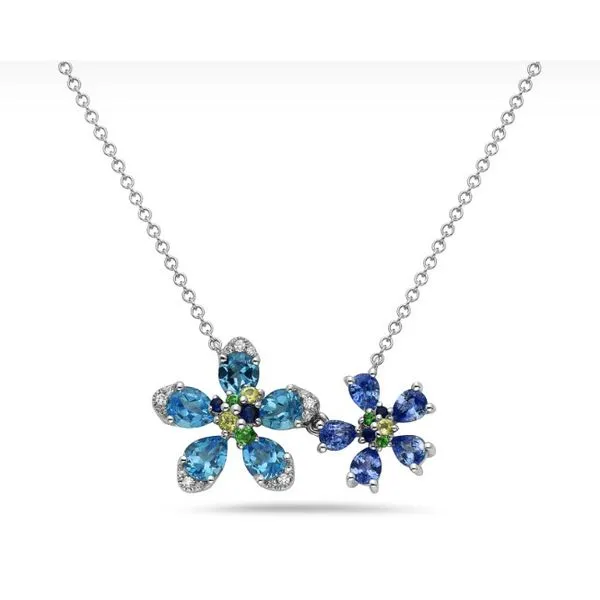 Sapphire & Blue Topaz Flower Necklace with Diamonds Image 2 Blue Marlin Jewelry, Inc. Islamorada, FL