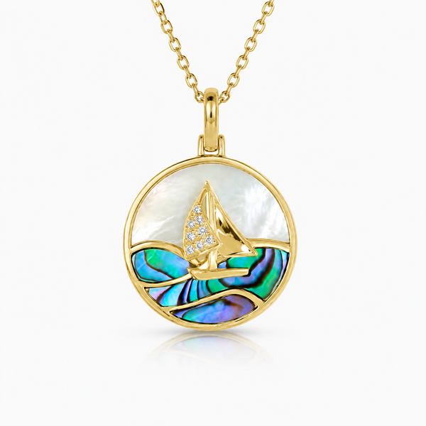 Sailboat Wave Abalone Mother Of Pearl Necklace Blue Marlin Jewelry, Inc. Islamorada, FL