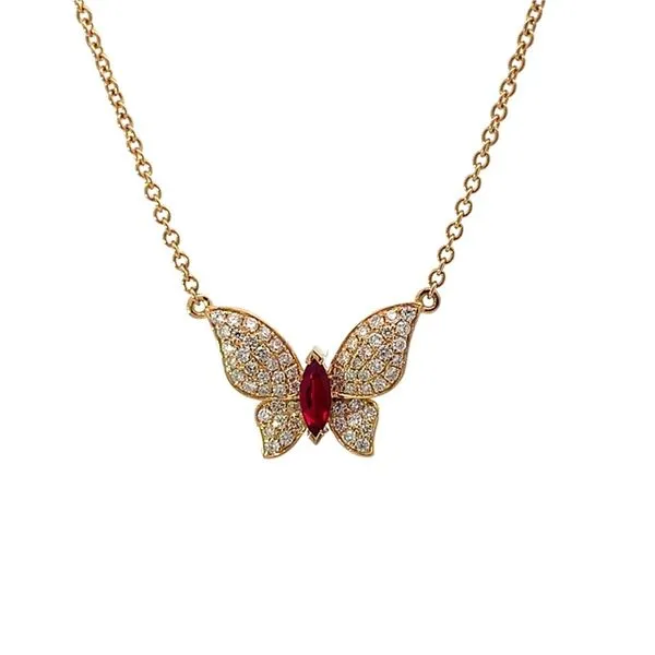 18K Diamond and Ruby Butteryfly Necklace Blue Marlin Jewelry, Inc. Islamorada, FL
