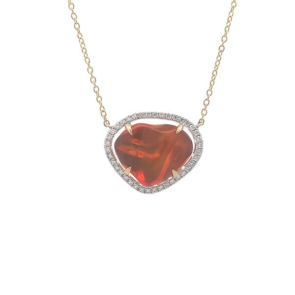 14K Diamond and Fire Opal Necklace Blue Marlin Jewelry, Inc. Islamorada, FL