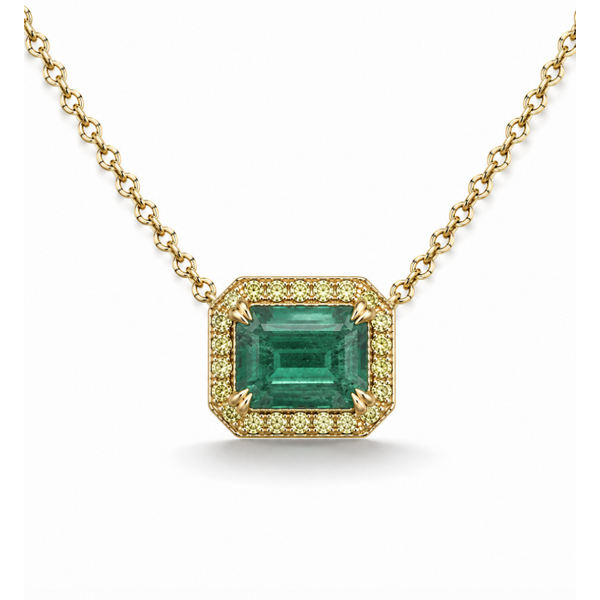 18K Yellow Gold Diamond Cut 1.80ctw Emerald Necklace Blue Marlin Jewelry, Inc. Islamorada, FL