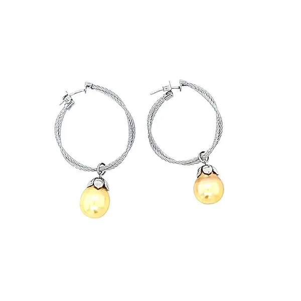 Alor Grey Twisted Cable Hoop with Yellow South Sea Pearl Earrings Blue Marlin Jewelry, Inc. Islamorada, FL