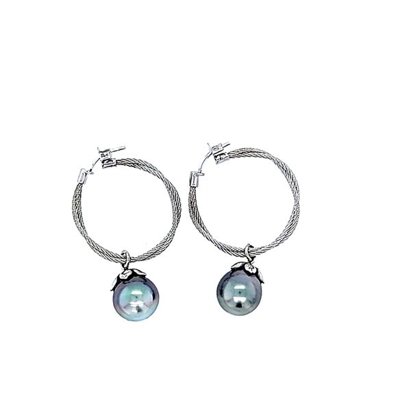 Alor Grey Twisted Cable Hoop with Black South Sea Pearl Earrings Blue Marlin Jewelry, Inc. Islamorada, FL