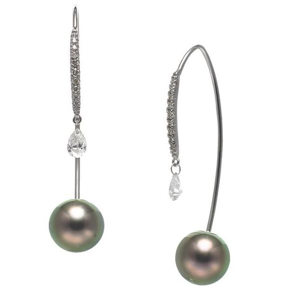 Blue Marlin Signature Pearl Tahitian Earrings with Diamonds Image 3 Blue Marlin Jewelry, Inc. Islamorada, FL