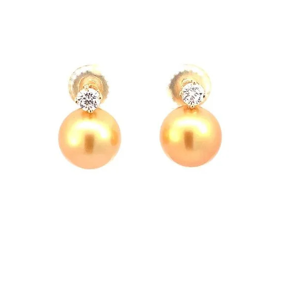 Gold South Sea Round Pearl Earrings with Diamond Blue Marlin Jewelry, Inc. Islamorada, FL