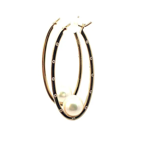 Akoya Pearl Hoop Earrings with Scattered Diamonds Image 3 Blue Marlin Jewelry, Inc. Islamorada, FL