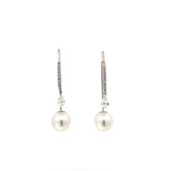 Akoya Pearl Hook Earrings With Diamonds Blue Marlin Jewelry, Inc. Islamorada, FL