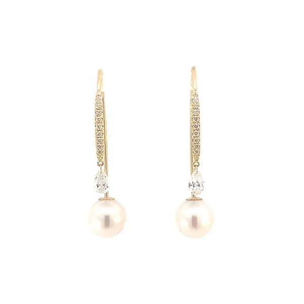 Akoya Round Pearl Hook Earrings with Diamonds Blue Marlin Jewelry, Inc. Islamorada, FL