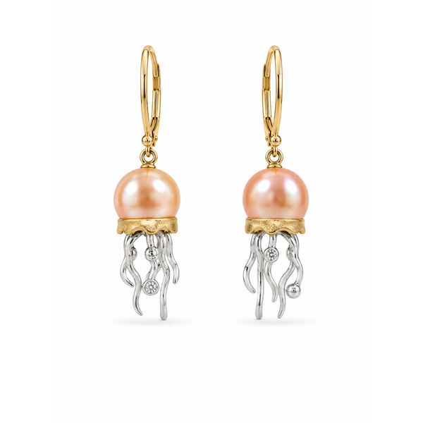14K Two Tone Dangle Pearl Earrings Blue Marlin Jewelry, Inc. Islamorada, FL
