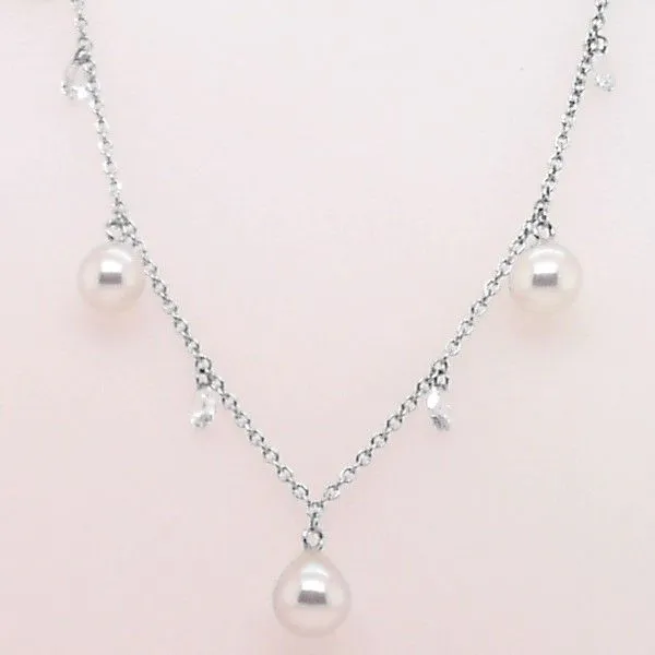 Blue Marlin Signature Pearl Akoya Necklace with Pear Shaped Diamonds Blue Marlin Jewelry, Inc. Islamorada, FL