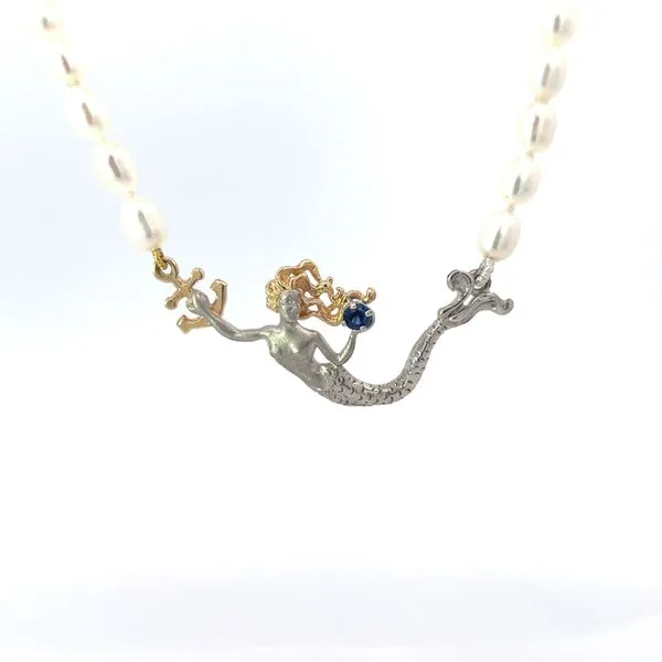 14K and Sterling Silver Necklace with Freshwater Pearls and a Sapphire Blue Marlin Jewelry, Inc. Islamorada, FL
