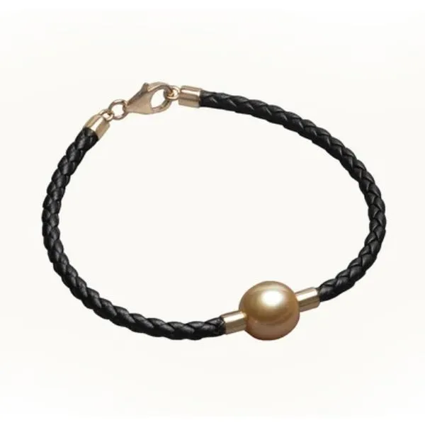 Jewelmer Golden South Sea Pearl Of Wisdom Leather Bracelet 