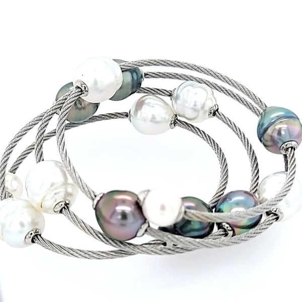 Alor Black & White South Sea Pearl Wrap Bracelet with Grey Cable Blue Marlin Jewelry, Inc. Islamorada, FL