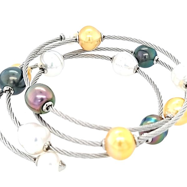 Alor Black, White, & Yellow South Sea Pearl Wrap Bracelet with Grey Cable Blue Marlin Jewelry, Inc. Islamorada, FL