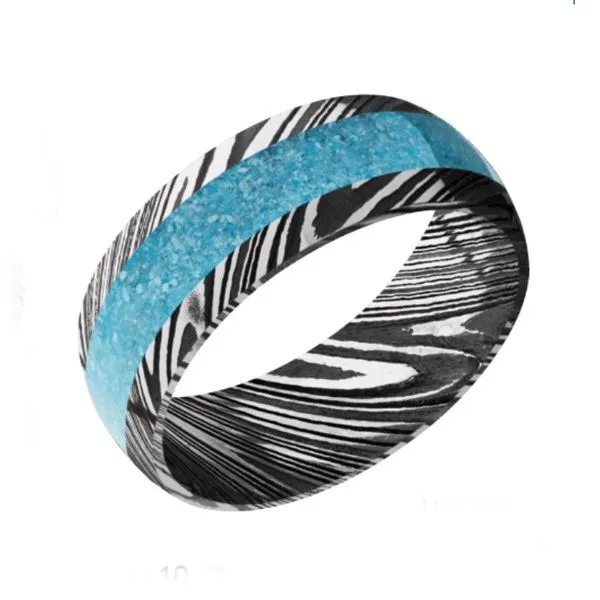 Lashbrook Men's Domed Damascus Wedding Band with Turqoise Inlay Blue Marlin Jewelry, Inc. Islamorada, FL