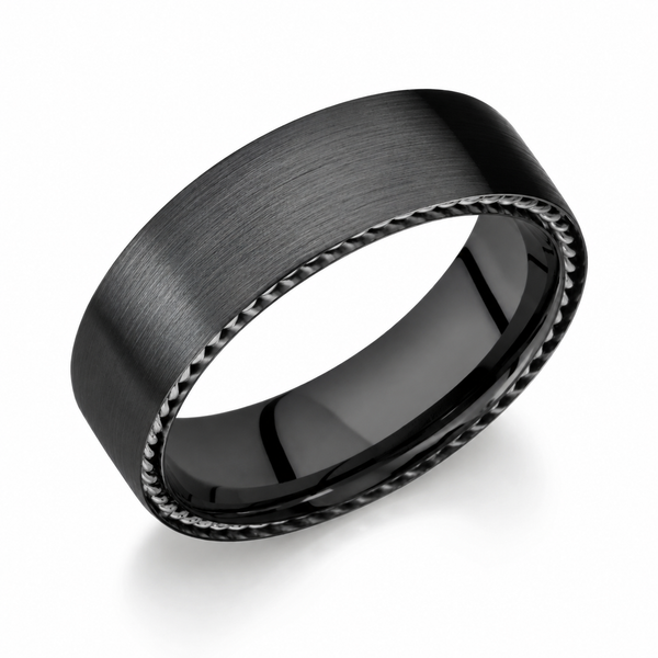 Lashbrook Men's Zirconium Wedding Band with Sidebraid Inlays Blue Marlin Jewelry, Inc. Islamorada, FL