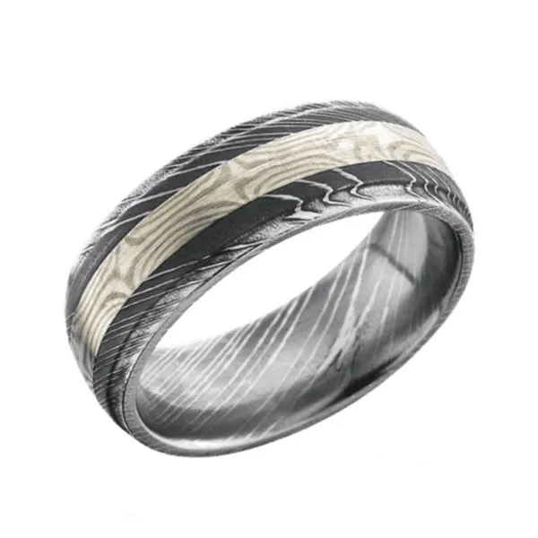 Lashbrook Men's Domed Damascus  Wedding Band with Mokume Inlay Blue Marlin Jewelry, Inc. Islamorada, FL