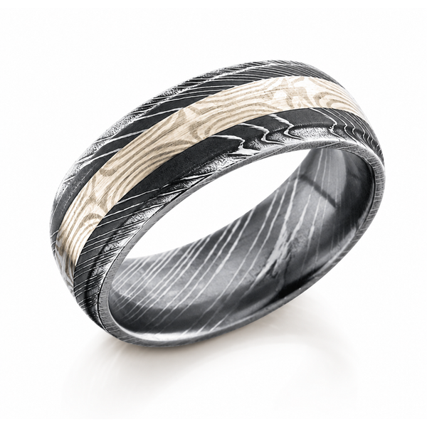 Lashbrook Men's Domed Damascus  Wedding Band with Mokume Inlay Blue Marlin Jewelry, Inc. Islamorada, FL
